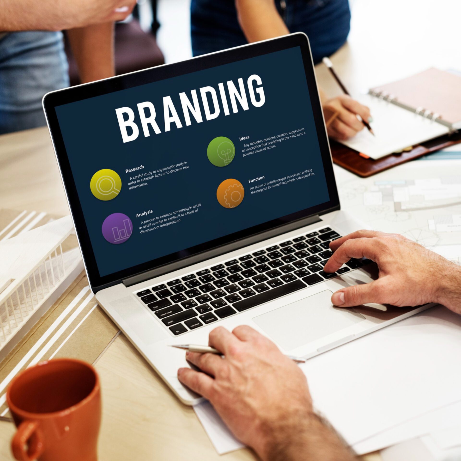 Online marketing and branding concept on laptop screen